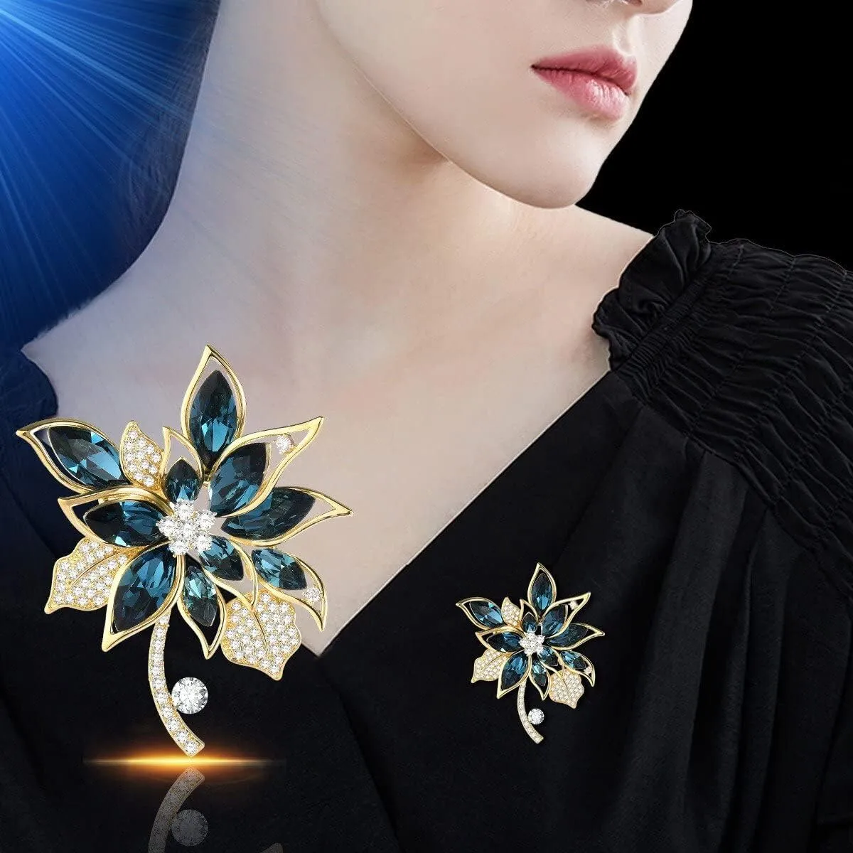 Floral Pearl Brooch Austrian Crystal Rhinestone Pins Gold Plated Leaf Lapel Pin Four Leaf Clover Brooch Birthday Graduation Jewelry Gift for Women Men