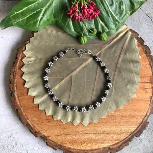 Flower Power Black Beads Anklet