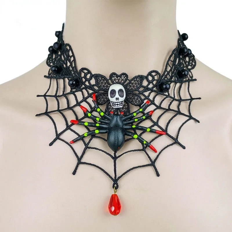 Flytonn Gothic Jewelry Red Bat Christmas Necklace Lace Choker Necklace For Women Nightmare Before Christmas Black Layered Necklace 2022