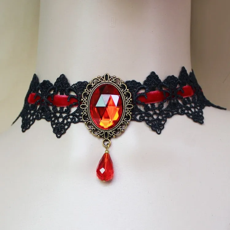 Flytonn Gothic Jewelry Red Bat Christmas Necklace Lace Choker Necklace For Women Nightmare Before Christmas Black Layered Necklace 2022