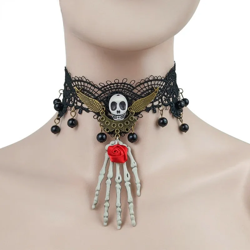 Flytonn Gothic Jewelry Red Bat Christmas Necklace Lace Choker Necklace For Women Nightmare Before Christmas Black Layered Necklace 2022