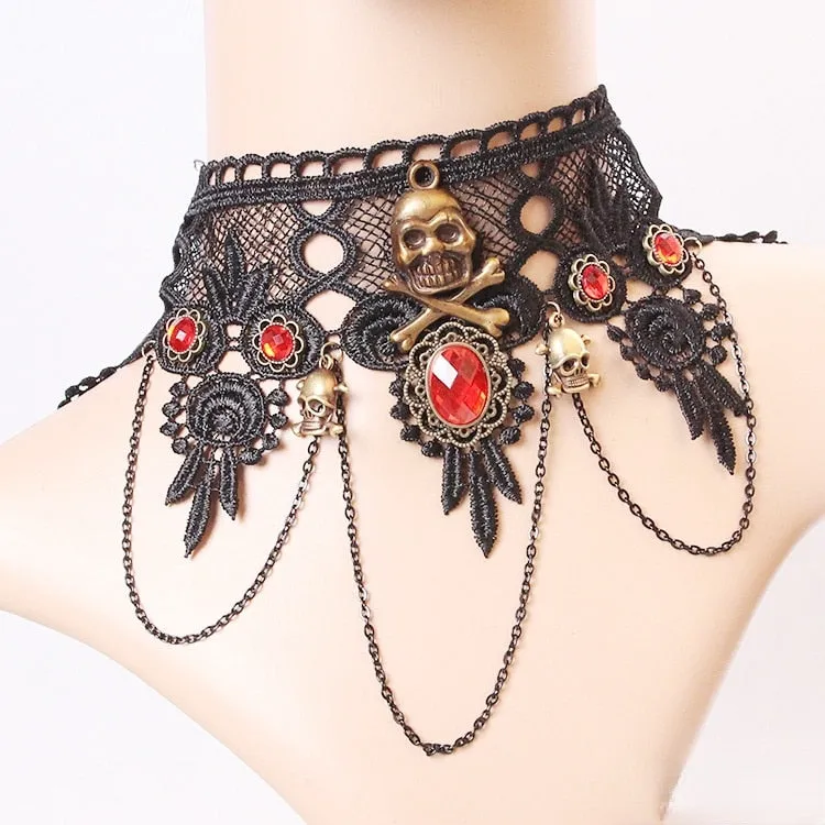 Flytonn Gothic Jewelry Red Bat Christmas Necklace Lace Choker Necklace For Women Nightmare Before Christmas Black Layered Necklace 2022