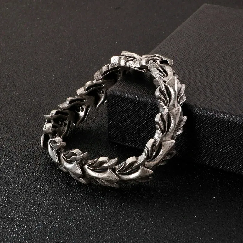 FZ 17mm Wide Dragon Chain Stainless Steel Ancient Silver Bracelet
