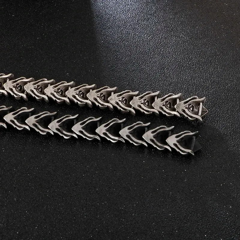 FZ 17mm Wide Dragon Chain Stainless Steel Ancient Silver Bracelet
