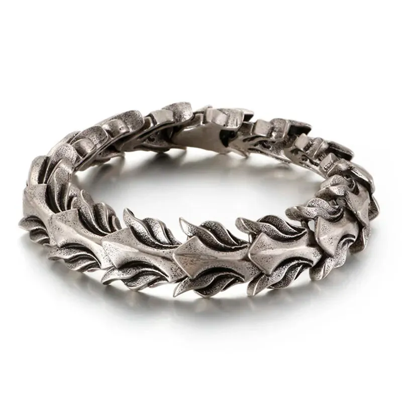 FZ 17mm Wide Dragon Chain Stainless Steel Ancient Silver Bracelet