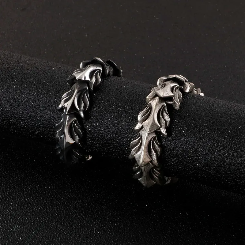 FZ 17mm Wide Dragon Chain Stainless Steel Ancient Silver Bracelet