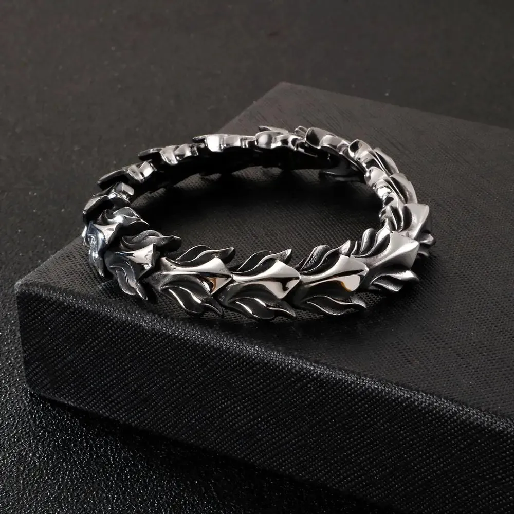 FZ 17mm Wide Dragon Chain Stainless Steel Ancient Silver Bracelet