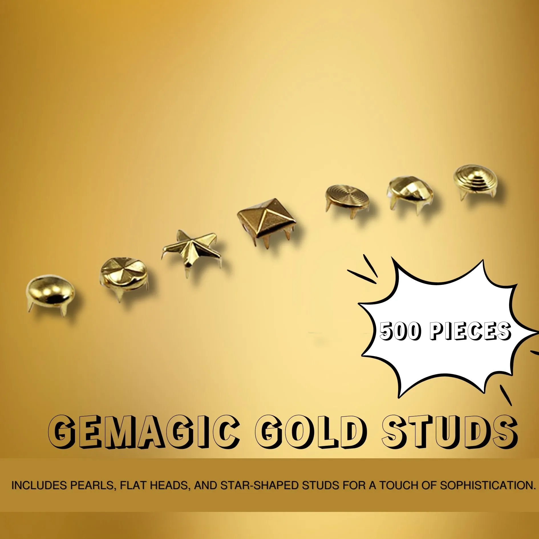 GeMagic Gold Studs - 500 pieces-  Assorted Pack