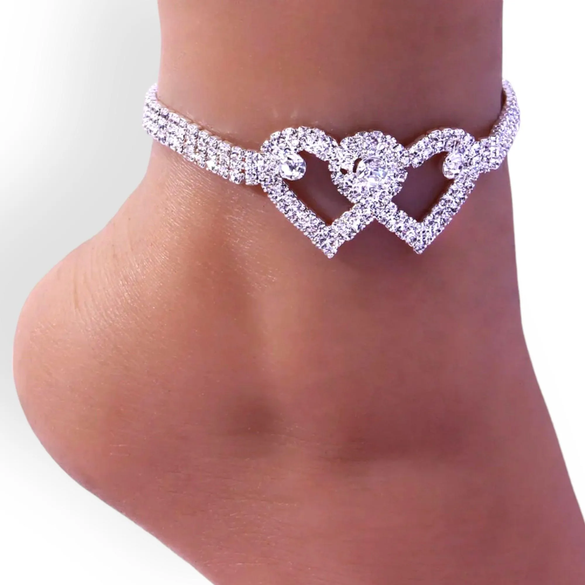 Glittery Open Hearted Anklet Set