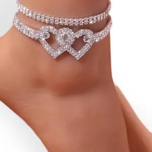 Glittery Open Hearted Anklet Set