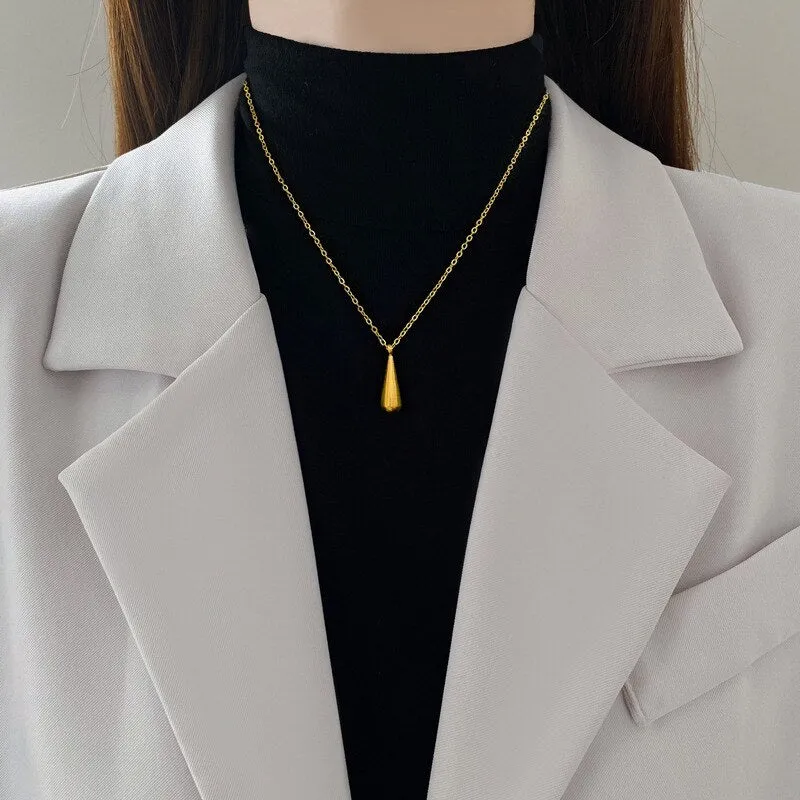 Gold Color Korean Sinple Geometric Water Drop Pendant Necklace For Women