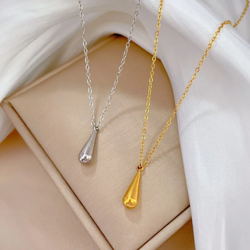 Gold Color Korean Sinple Geometric Water Drop Pendant Necklace For Women
