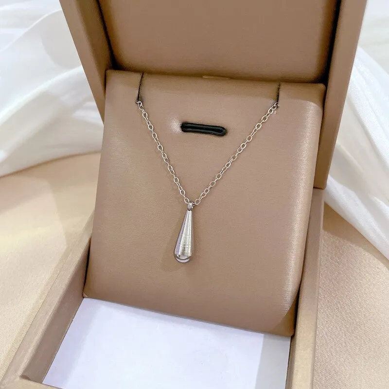 Gold Color Korean Sinple Geometric Water Drop Pendant Necklace For Women