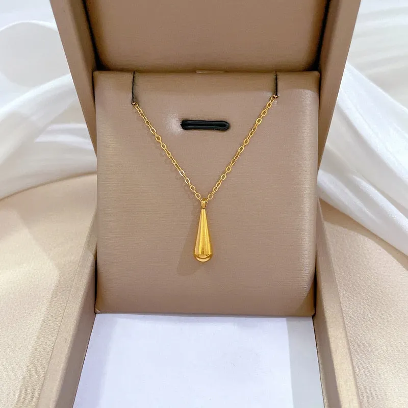 Gold Color Korean Sinple Geometric Water Drop Pendant Necklace For Women