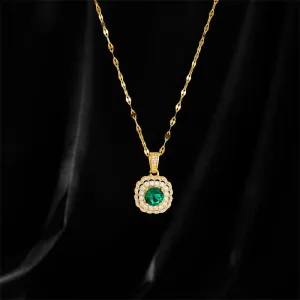 Gold Color Square Green Imitation Gemstone Pendant Necklace For Women