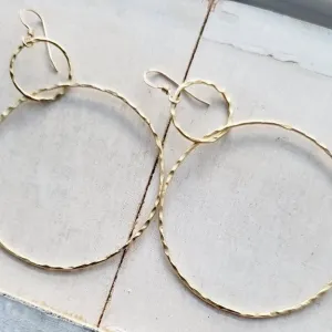 Gold Large Hammered Circle Earrings
