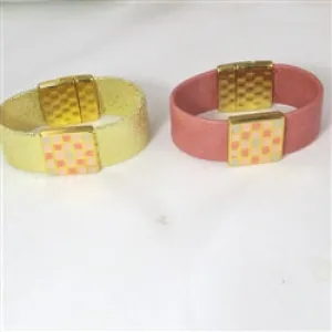 Gold or Salmon Leather Cuff Bracelet Gold Accents