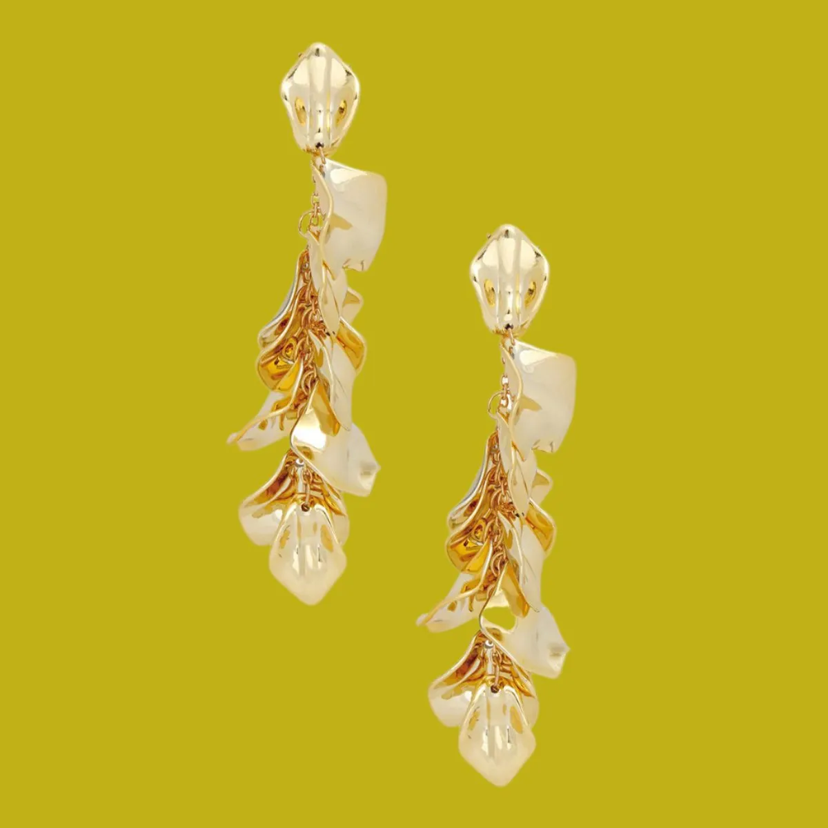 Gold Petal Tassel Dangle Earrings for Women