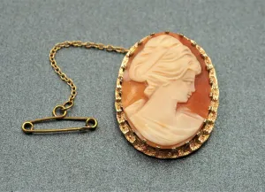 Gold Plated Shell Cameo Brooch