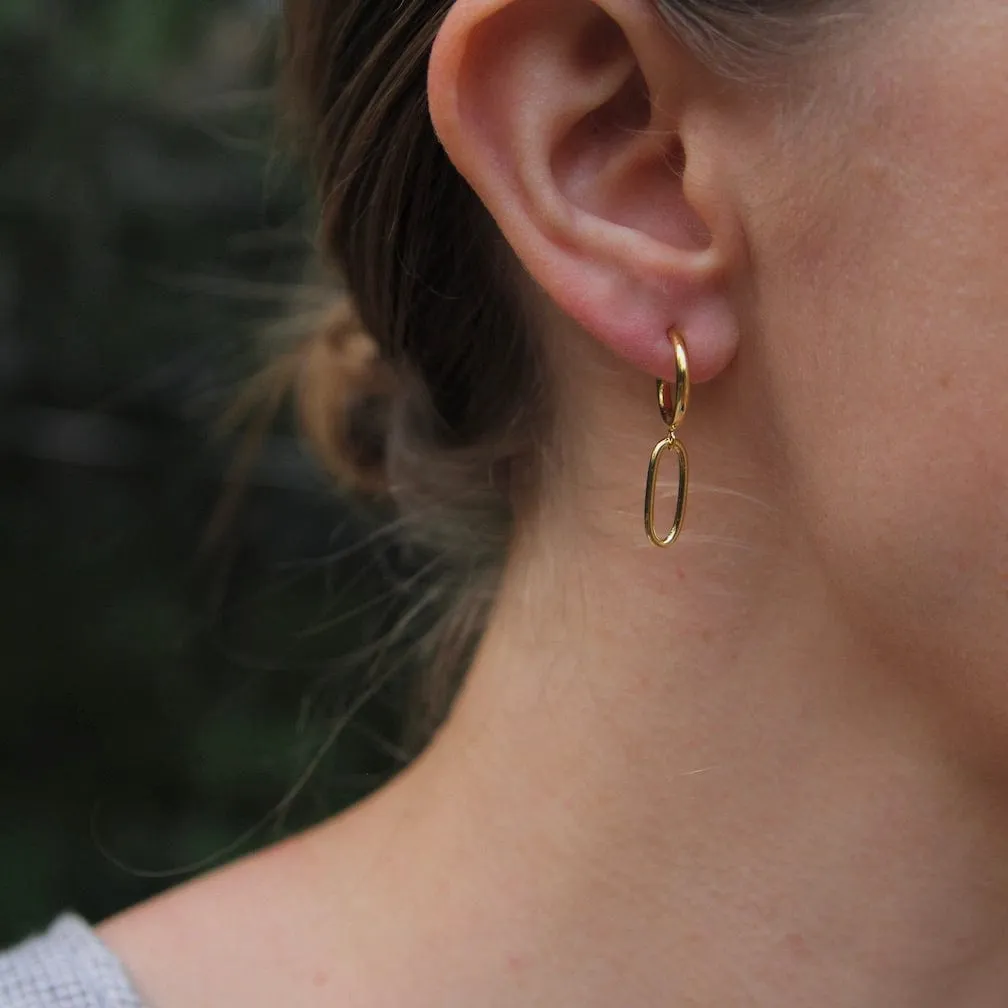 Gold Vermeil Hoop on Post with Hanging Wire Oval