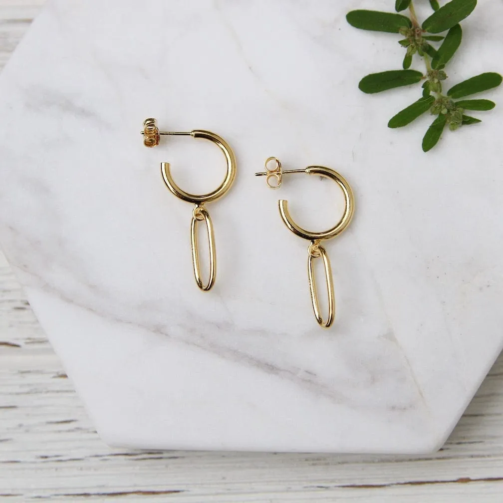 Gold Vermeil Hoop on Post with Hanging Wire Oval