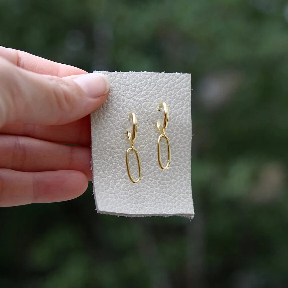Gold Vermeil Hoop on Post with Hanging Wire Oval