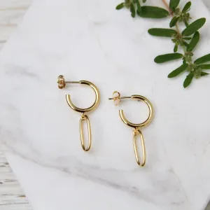 Gold Vermeil Hoop on Post with Hanging Wire Oval