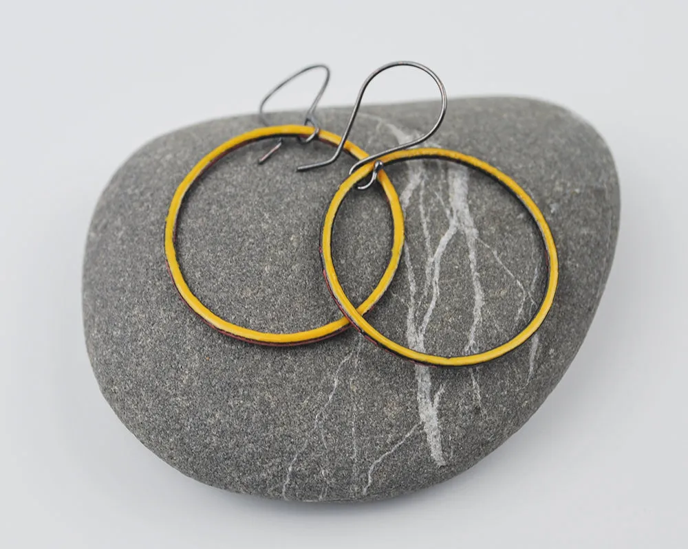 Goldenrod Enameled Hoops Large and Small Sizes