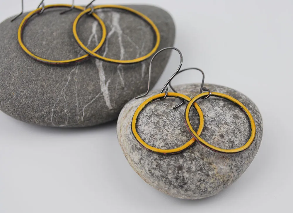 Goldenrod Enameled Hoops Large and Small Sizes