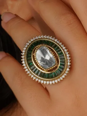 Green Color Gold Plated Contemporary Ring - CC-RNG3GR