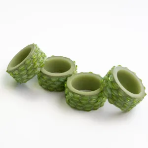 Green Round Resin Beaded Napkin Ring | Set of 4
