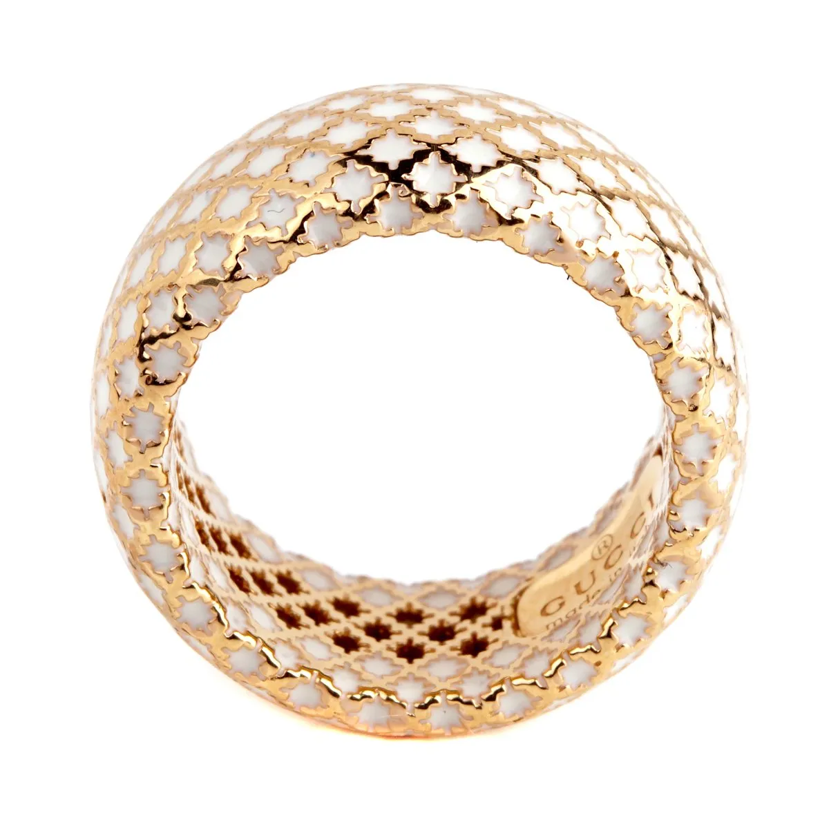 Gucci Diamantissima White Enamel Gold Band Ring