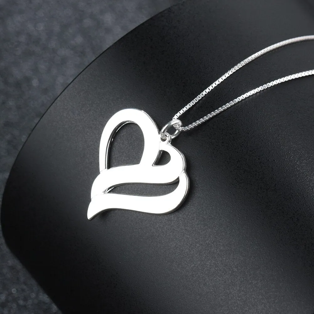 Heart Shaped Personalized Engraving 2 Names Name Necklace