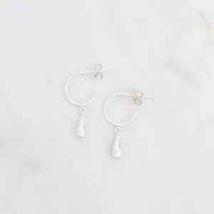 Hoops with Hanging Drop - Brushed Sterling Silver