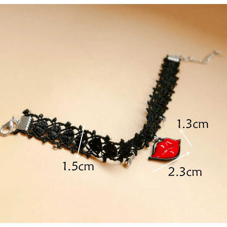Kiss Me! Black Velvet Lace Crystal Ankle Bracelet