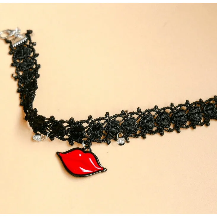 Kiss Me! Black Velvet Lace Crystal Ankle Bracelet