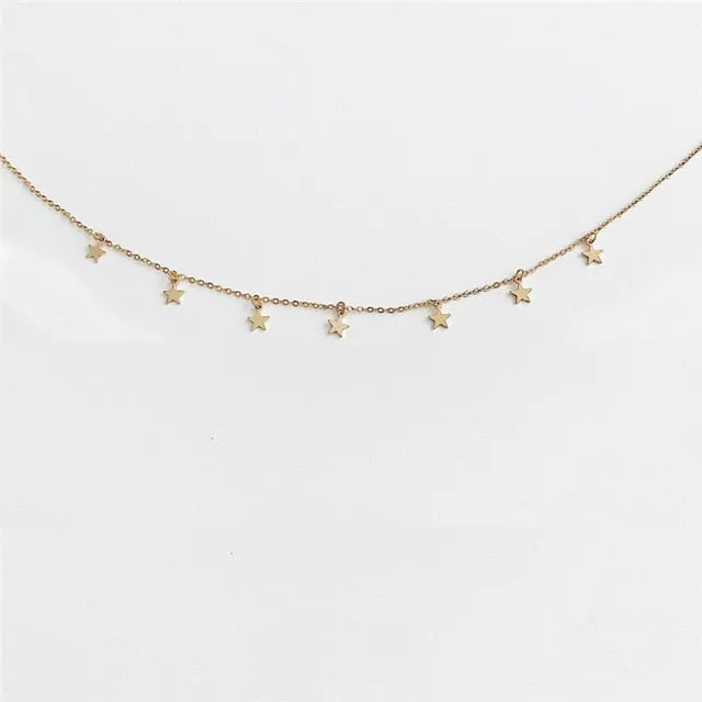 Kolye Bohemia Gold Silver Color Star Moon
