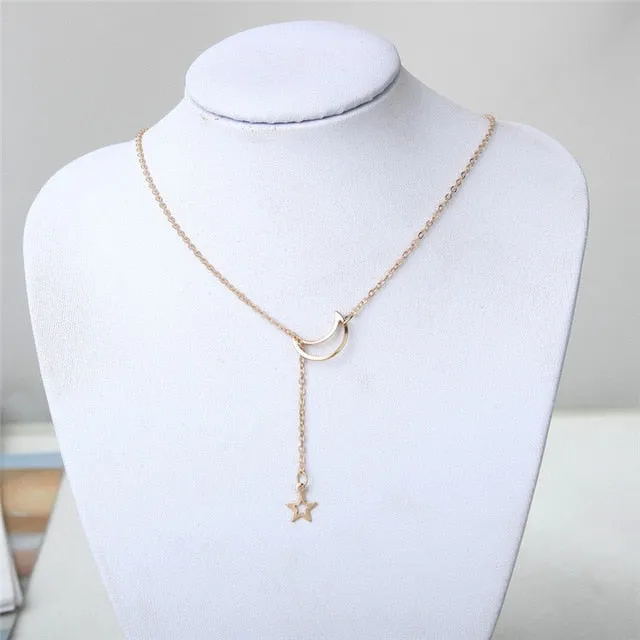 Kolye Bohemia Gold Silver Color Star Moon