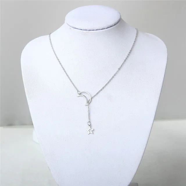 Kolye Bohemia Gold Silver Color Star Moon