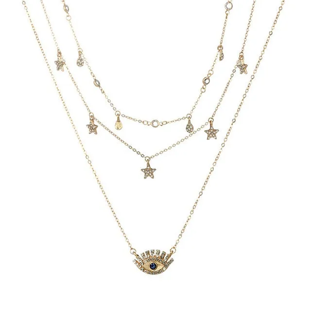 Kolye Bohemia Gold Silver Color Star Moon