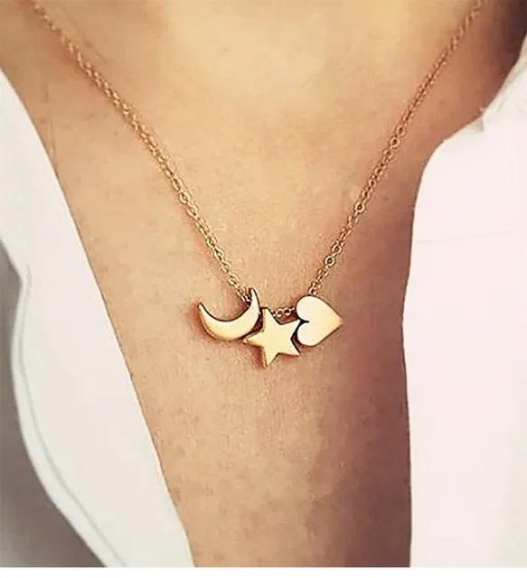 Kolye Bohemia Gold Silver Color Star Moon
