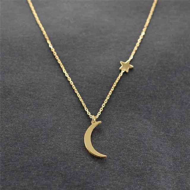 Kolye Bohemia Gold Silver Color Star Moon