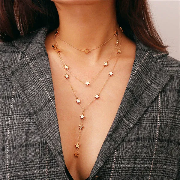 Kolye Bohemia Gold Silver Color Star Moon
