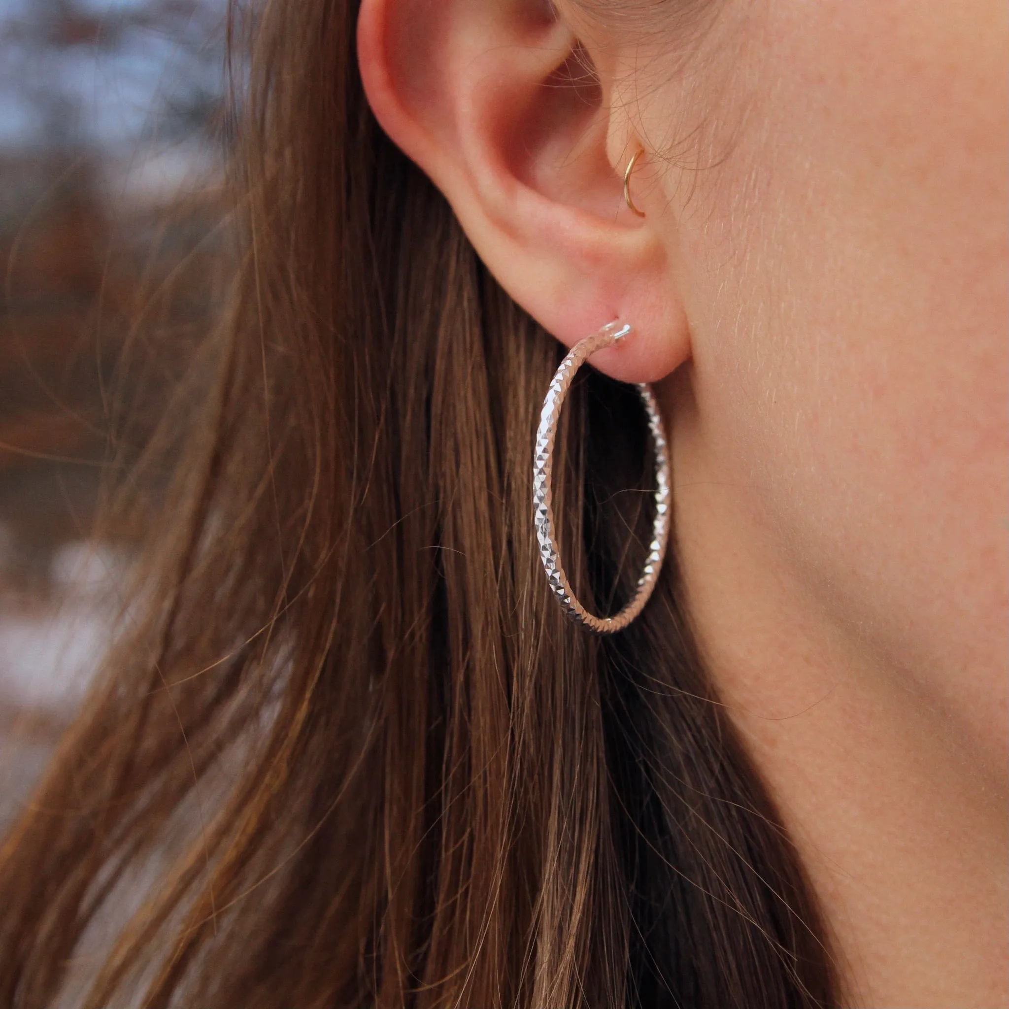 Large Sterling Silver Faceted Hoops