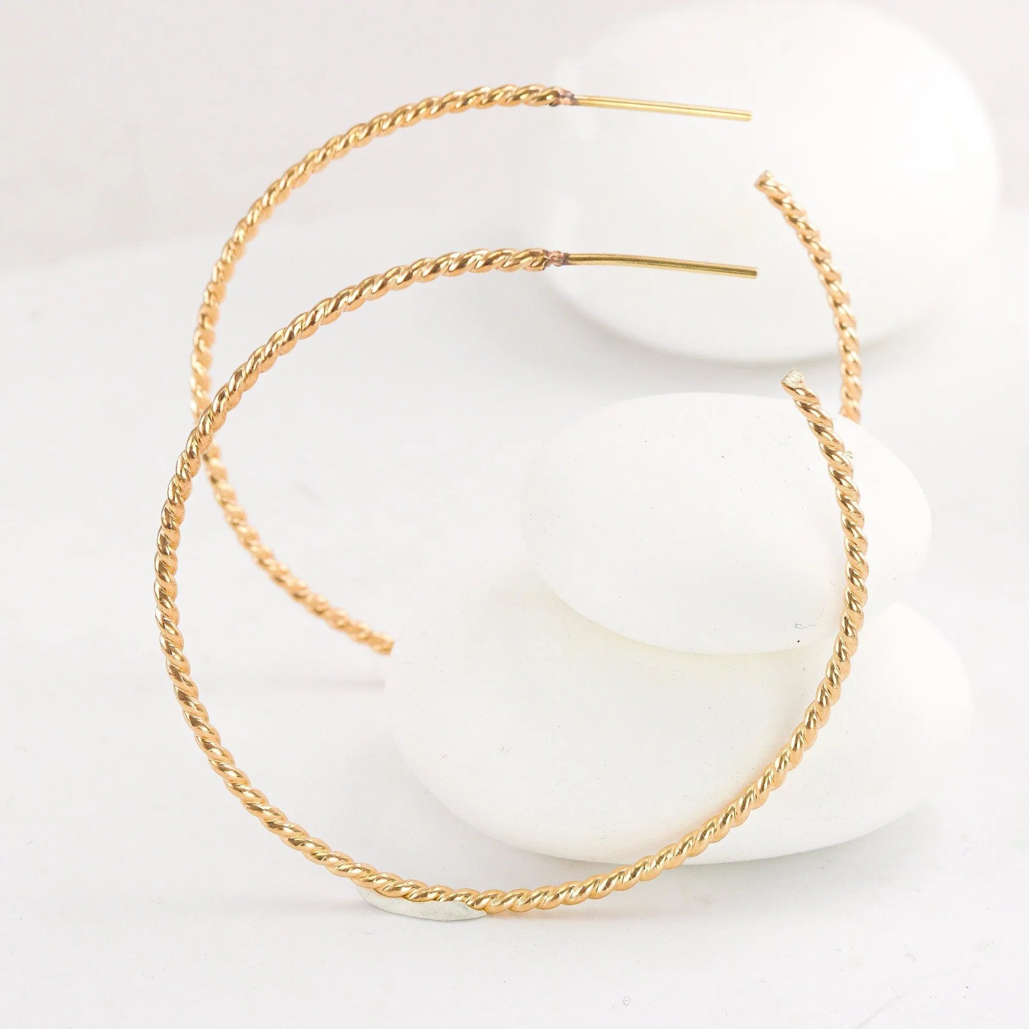 Large Twisted Skinny Gold Hoops