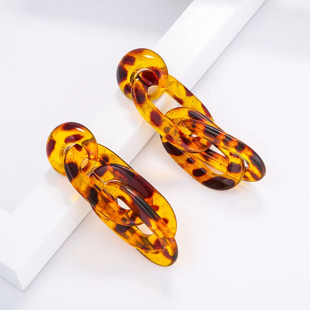 Leopard Print Jewelry Set with Resin Necklaces and Cross-border Earrings