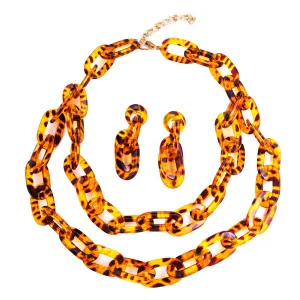 Leopard Print Jewelry Set with Resin Necklaces and Cross-border Earrings