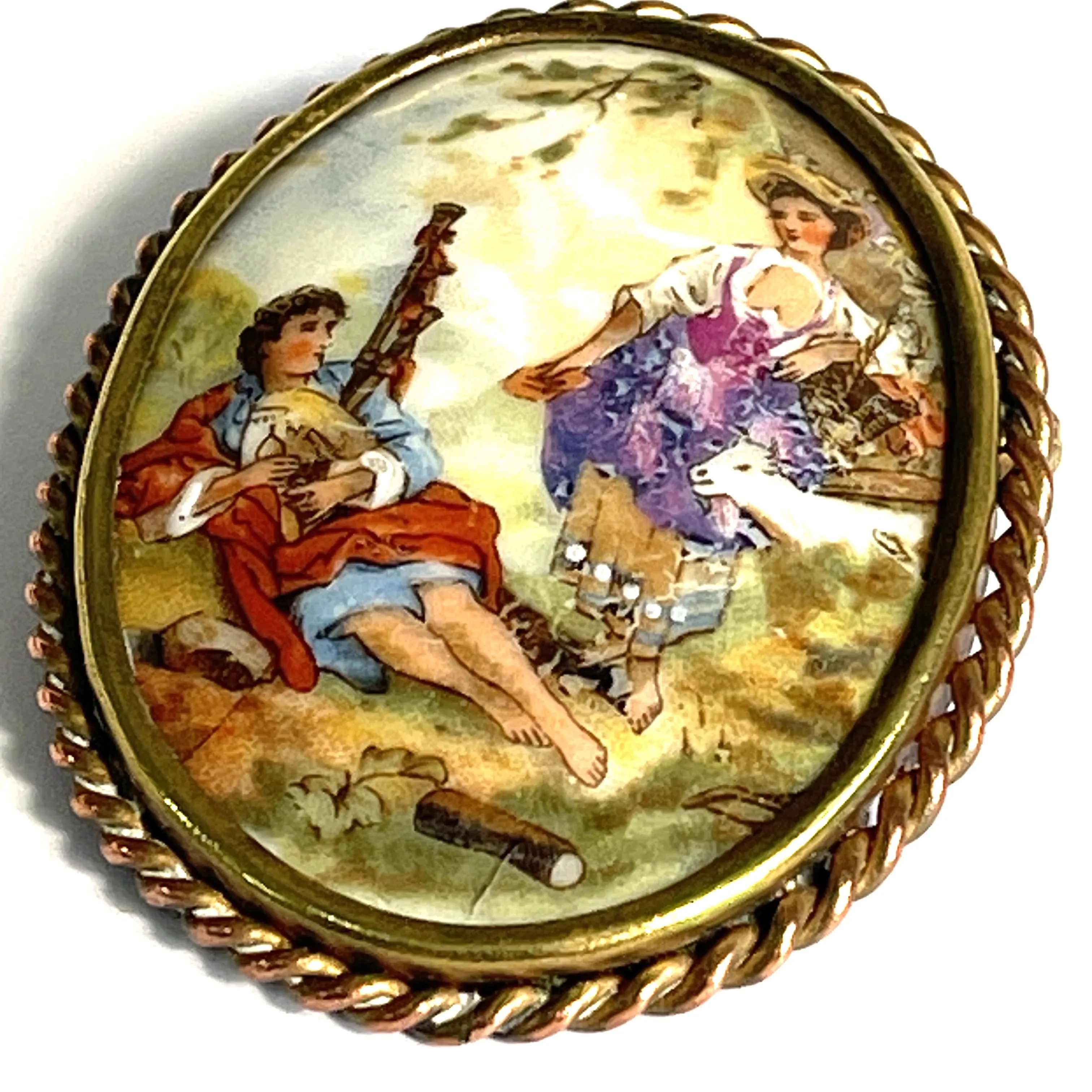 Limoges Romantic Painted 1950's Brooch