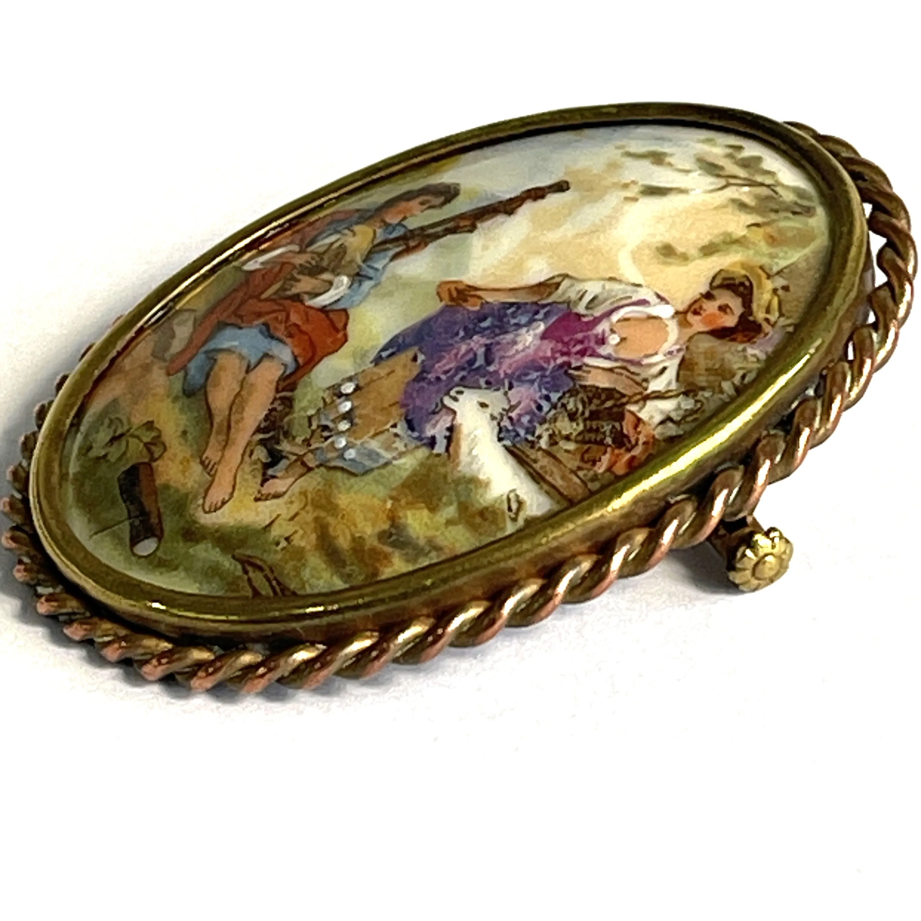 Limoges Romantic Painted 1950's Brooch