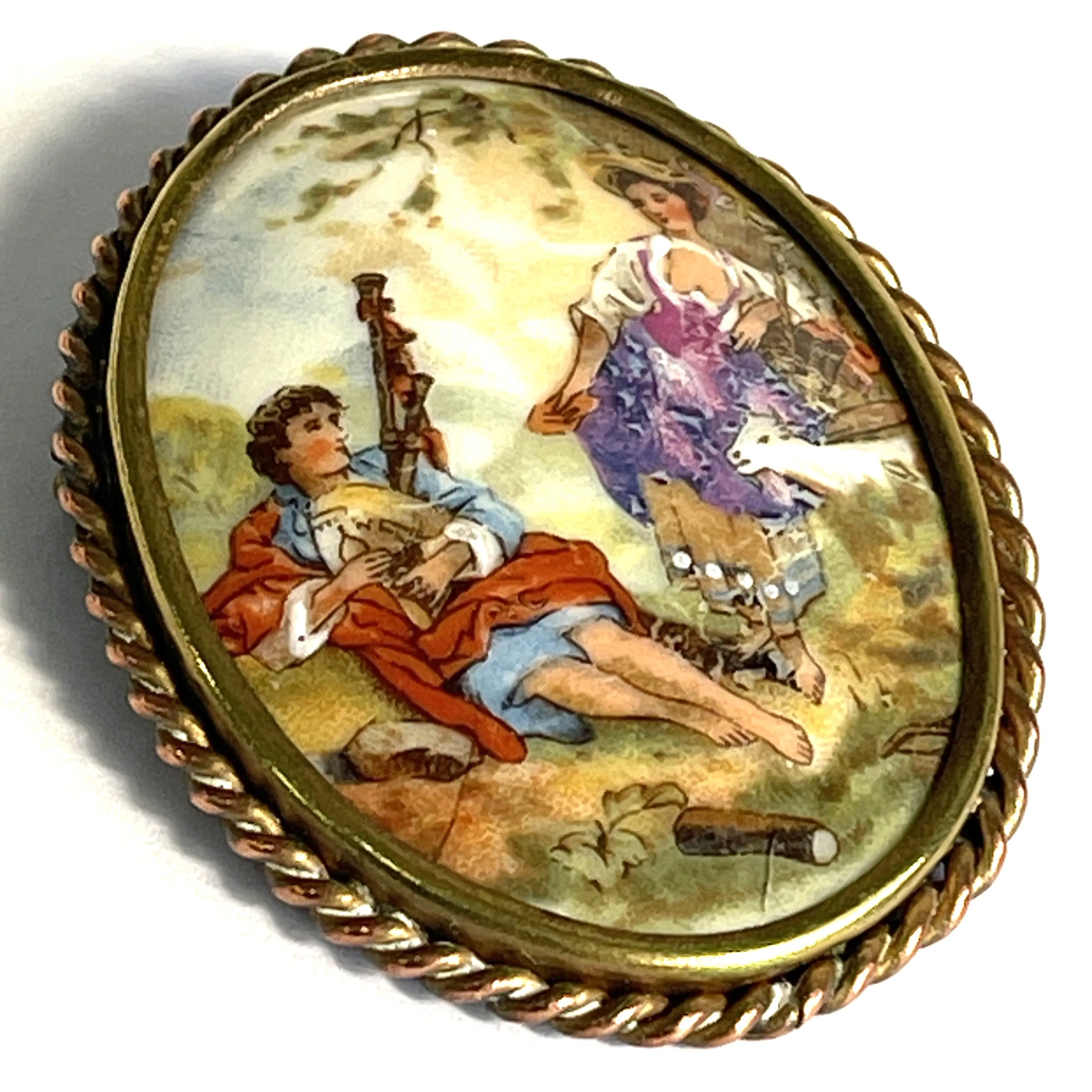 Limoges Romantic Painted 1950's Brooch